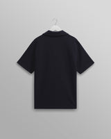 wax london Atwood - Navy Textured Organic Cotton Polo Shirt