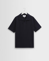 wax london men's Atwood - Navy Textured Organic Cotton Polo Shirt
