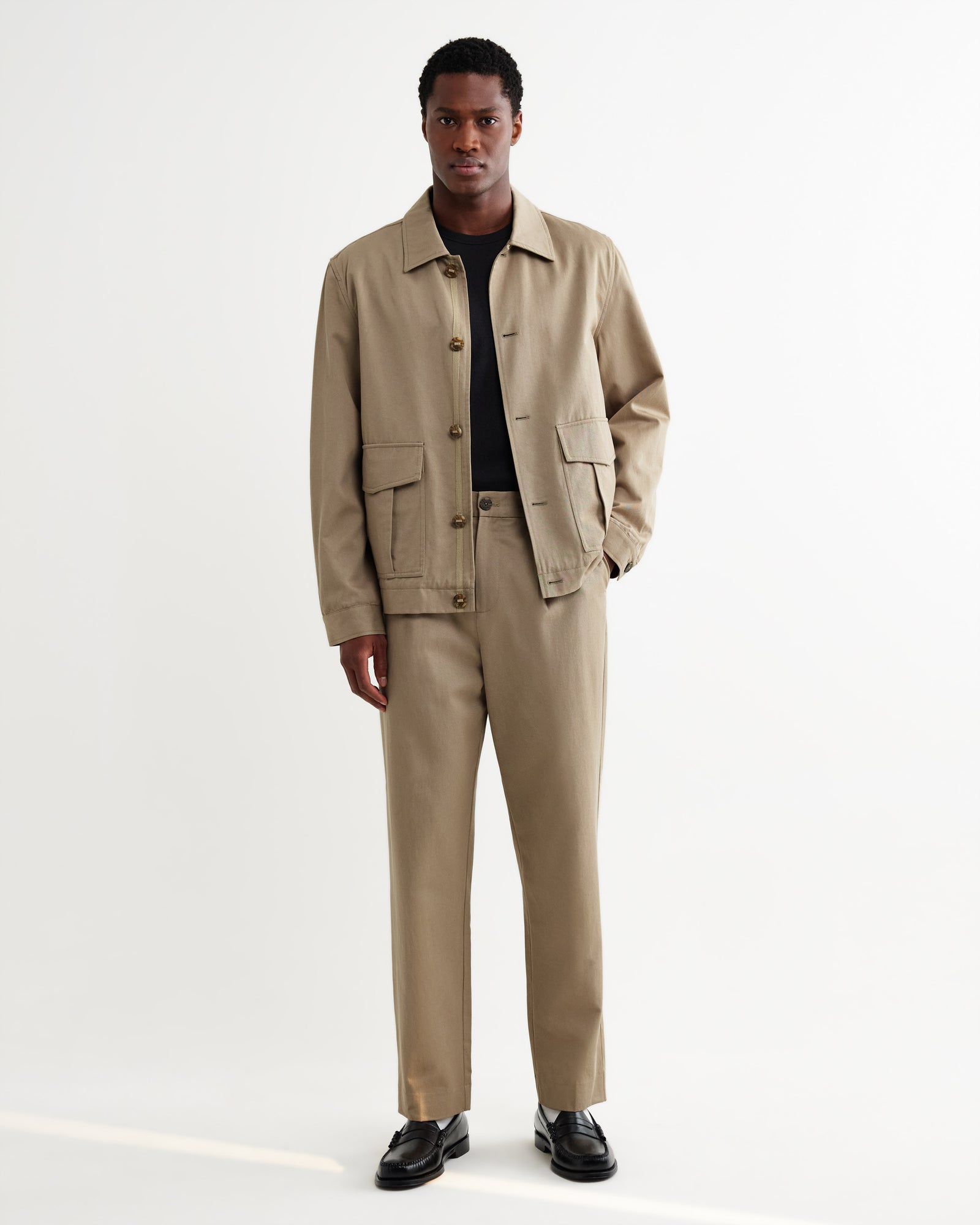 Men's Beige Cotton Tencel Twill Relaxed Fit Trousers | Wax London