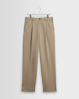 wax london men's Aubyn - Beige Cotton Tencel Twill Loose Fit Trousers