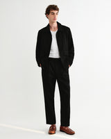 wax london men's Aubyn - Black Cotton Tencel Twill Loose Fit Trousers