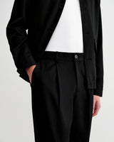 wax london men's Aubyn - Black Cotton Tencel Twill Loose Fit Trousers