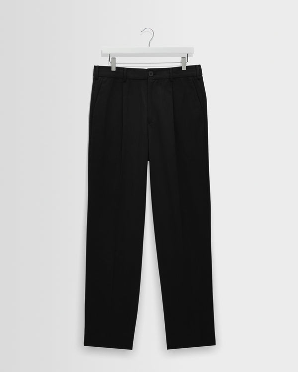 wax london men's Aubyn - Black Cotton Tencel Twill Loose Fit Trousers