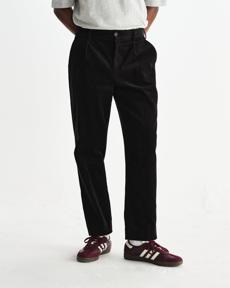 wax london men's Aubyn - Black Soft Corduroy Pleated Trousers