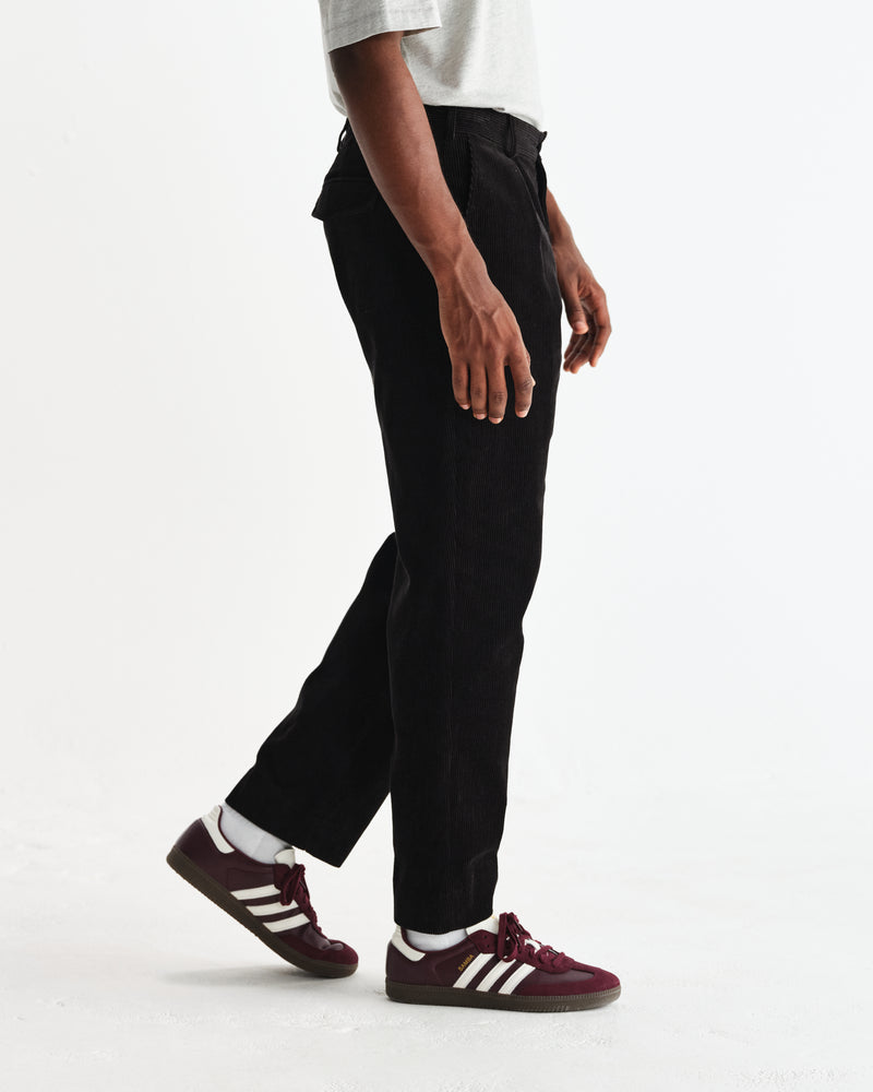 wax london men's Aubyn - Black Soft Corduroy Pleated Trousers