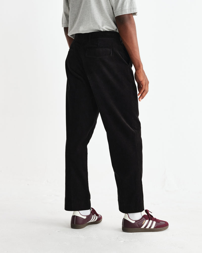 wax london men's Aubyn - Black Soft Corduroy Pleated Trousers