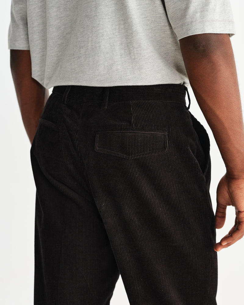 wax london men's Aubyn - Black Soft Corduroy Pleated Trousers