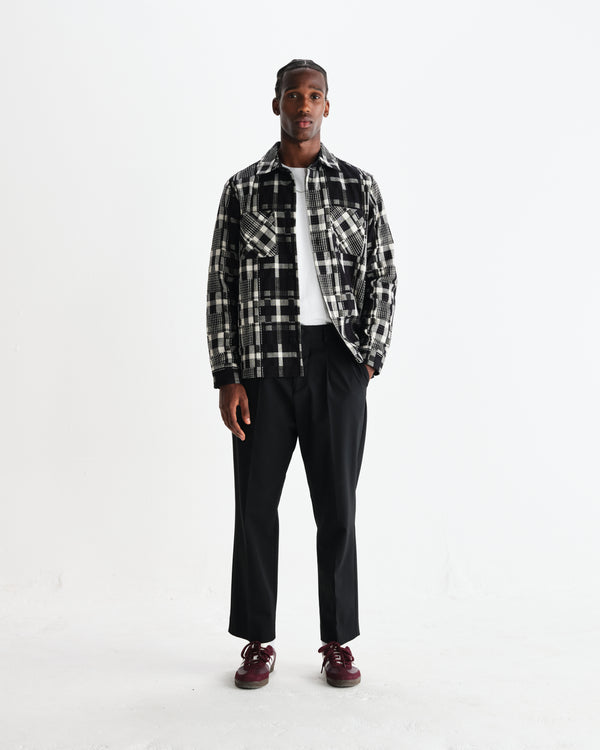 wax london men's Aubyn - Black Wool Blend Twill Pleated Trousers