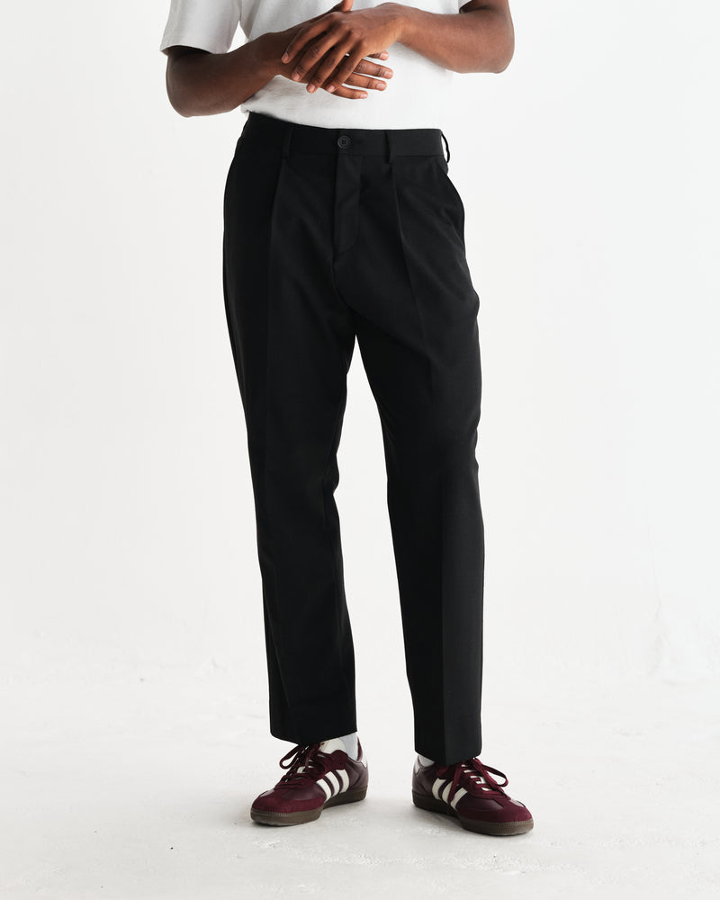 wax london men's Aubyn - Black Wool Blend Twill Pleated Trousers