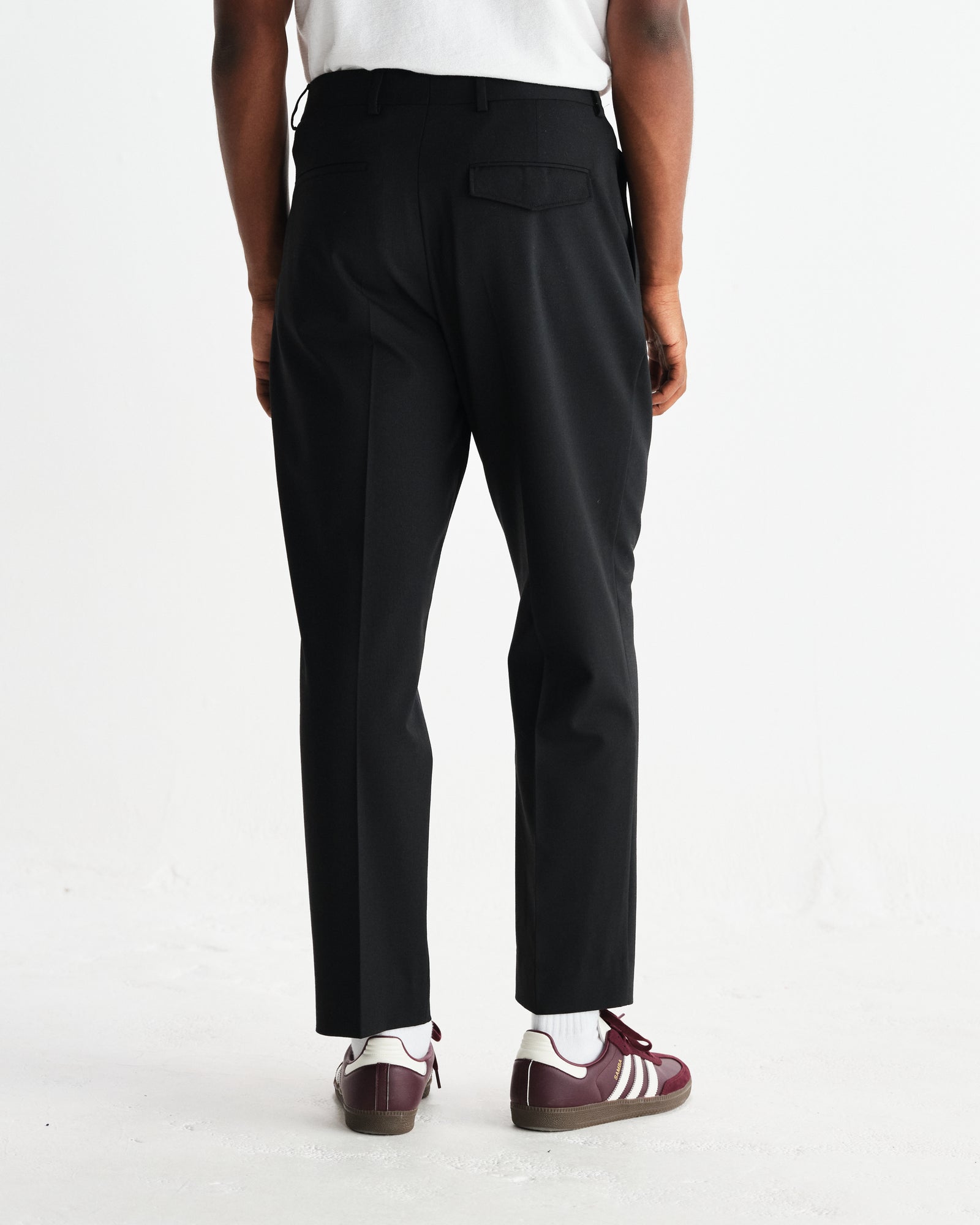 Men's Black Wool Blend Twill Pleated Trousers | Wax London