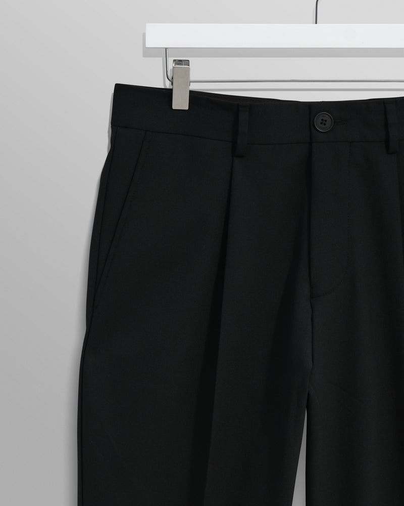 wax london men's Aubyn - Black Wool Blend Twill Pleated Trousers