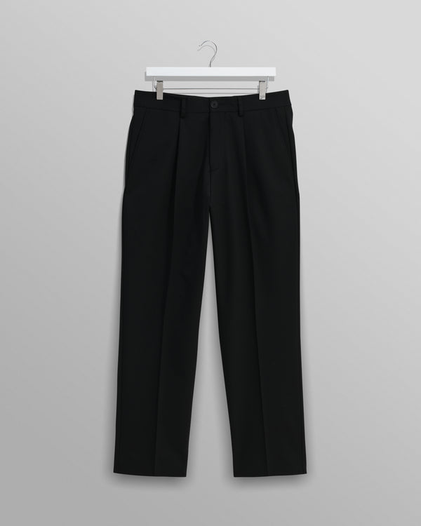 wax london men's Aubyn - Black Wool Blend Twill Pleated Trousers