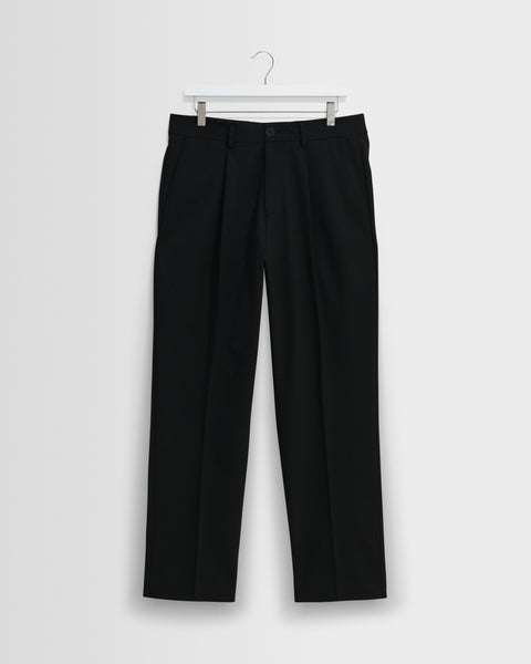 Aubyn - Black Wool Blend Twill Pleated Trousers