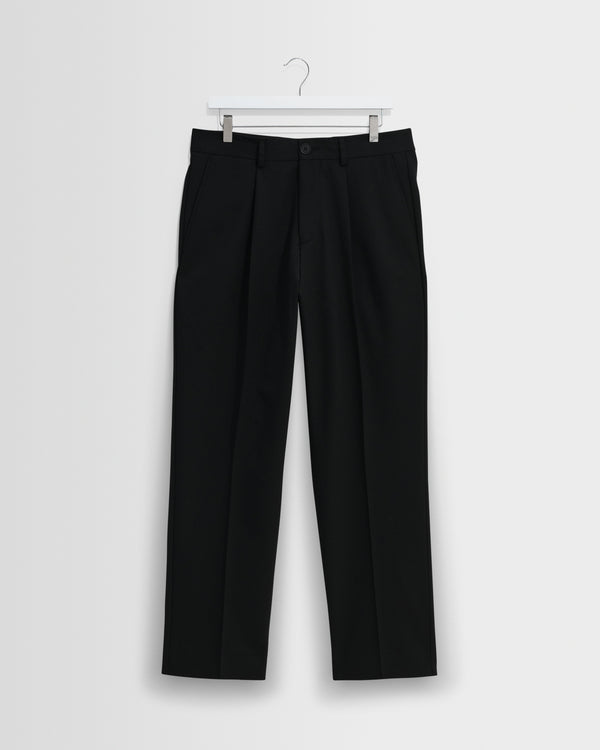 wax london men's Aubyn - Black Wool Blend Twill Pleated Trousers