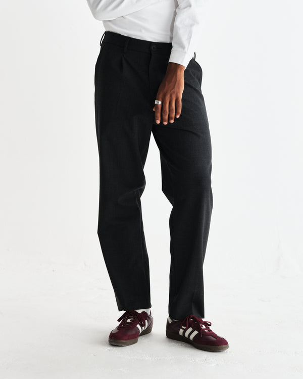 wax london men's Aubyn - Charcoal Wool Blend Twill Pleated Trousers