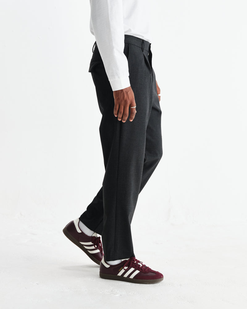 wax london men's Aubyn - Charcoal Wool Blend Twill Pleated Trousers