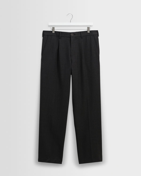 wax london men's Aubyn - Charcoal Wool Blend Twill Pleated Trousers
