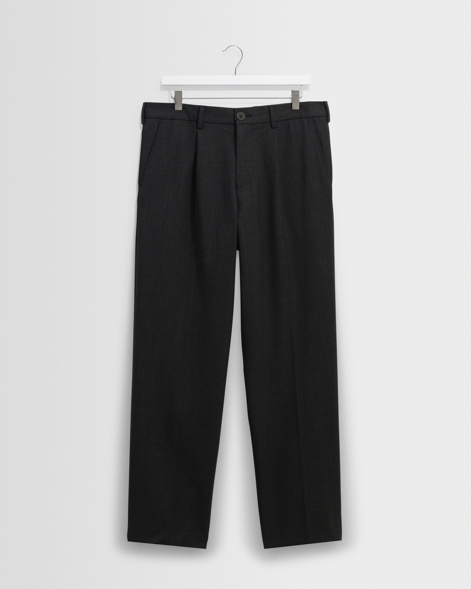 Men's Charcoal Wool Blend Twill Pleated Trousers | Wax London
