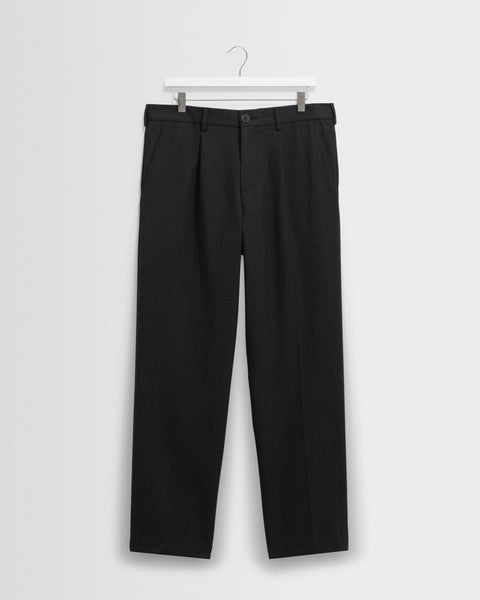 Men's Charcoal Wool Blend Twill Pleated Trousers | Wax London