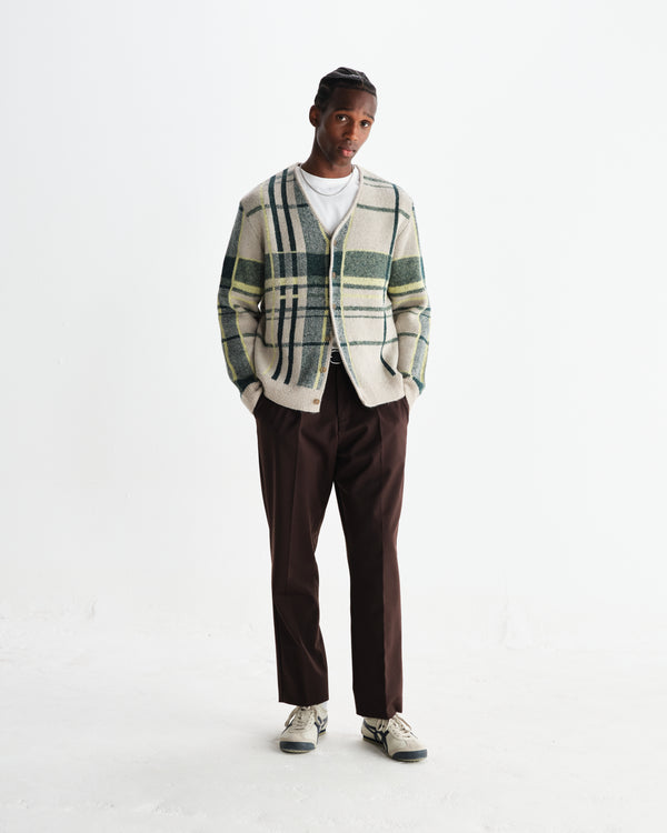 wax london men's Aubyn - Dark Brown Wool Blend Twill Pleated Trousers