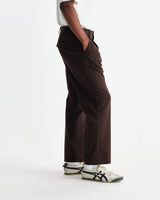wax london men's Aubyn - Dark Brown Wool Blend Twill Pleated Trousers