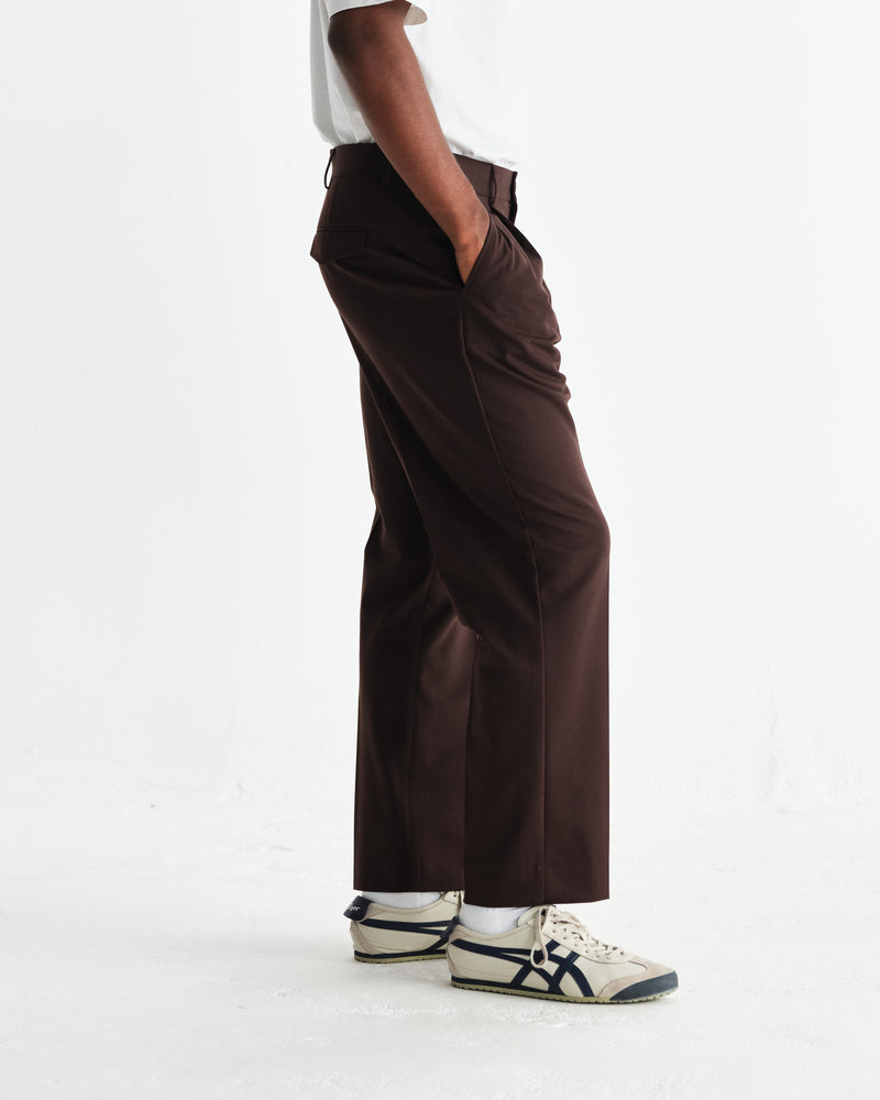 wax london men's Aubyn - Dark Brown Wool Blend Twill Pleated Trousers