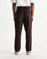 wax london men's Aubyn - Dark Brown Wool Blend Twill Pleated Trousers