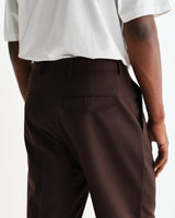 wax london men's Aubyn - Dark Brown Wool Blend Twill Pleated Trousers