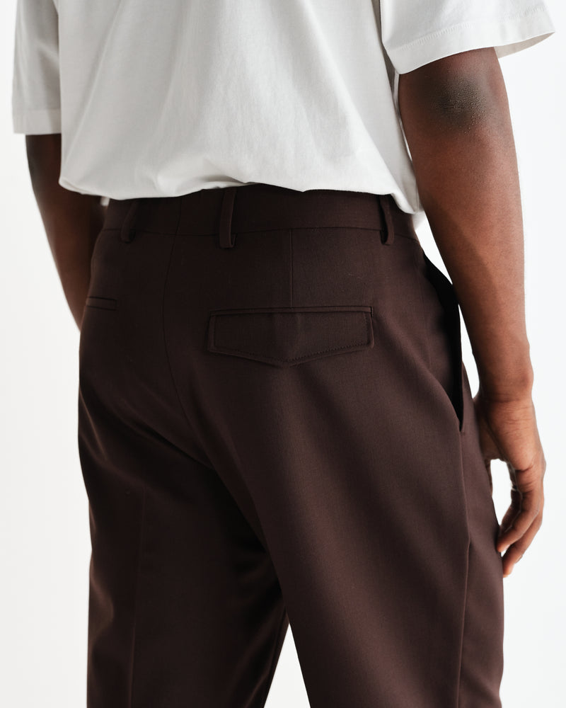 wax london men's Aubyn - Dark Brown Wool Blend Twill Pleated Trousers