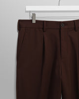 wax london men's Aubyn - Dark Brown Wool Blend Twill Pleated Trousers