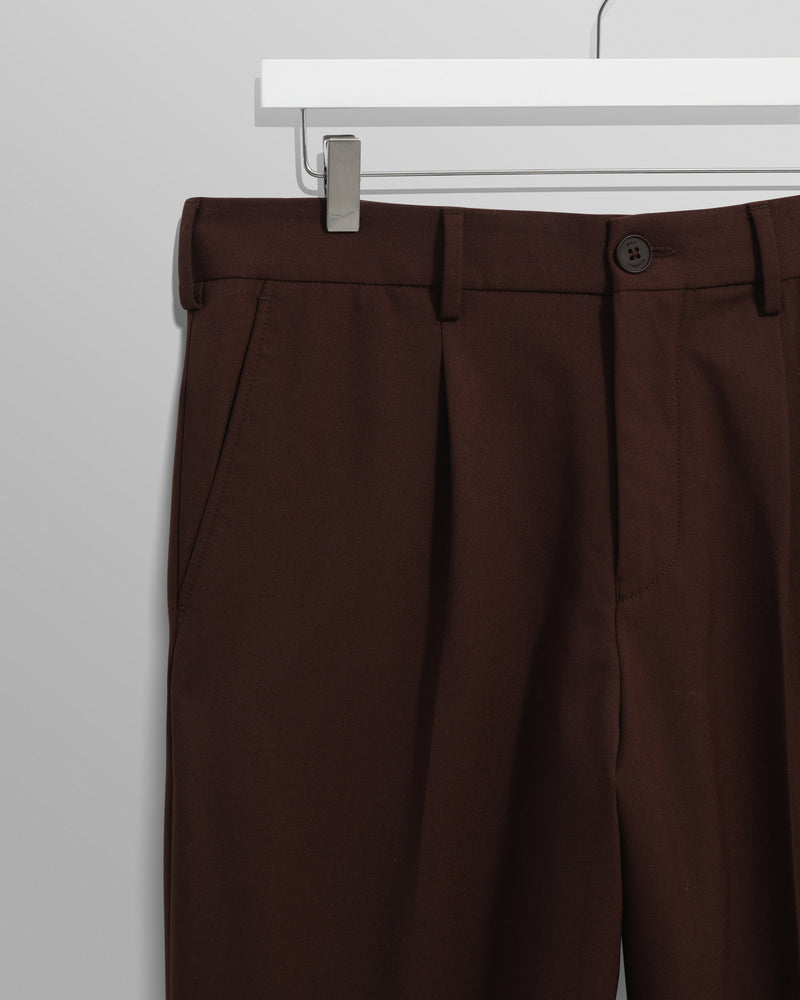wax london men's Aubyn - Dark Brown Wool Blend Twill Pleated Trousers