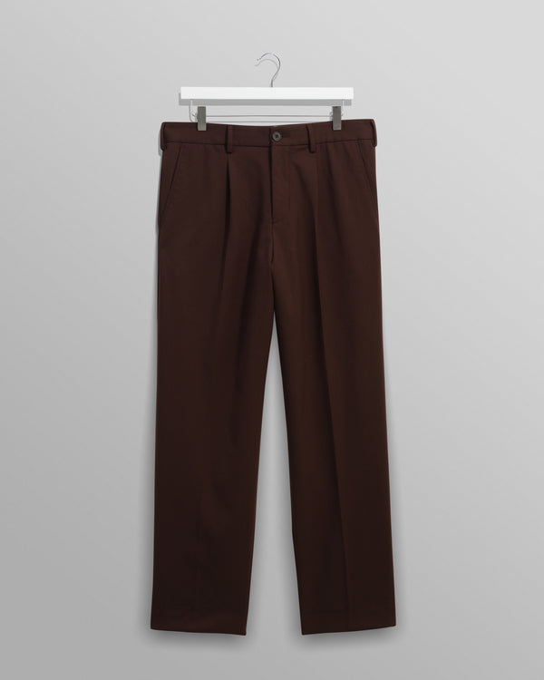 wax london men's Aubyn - Dark Brown Wool Blend Twill Pleated Trousers