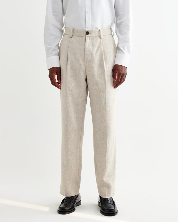 wax london men's Aubyn - Natural Linen Loose Fit Trousers