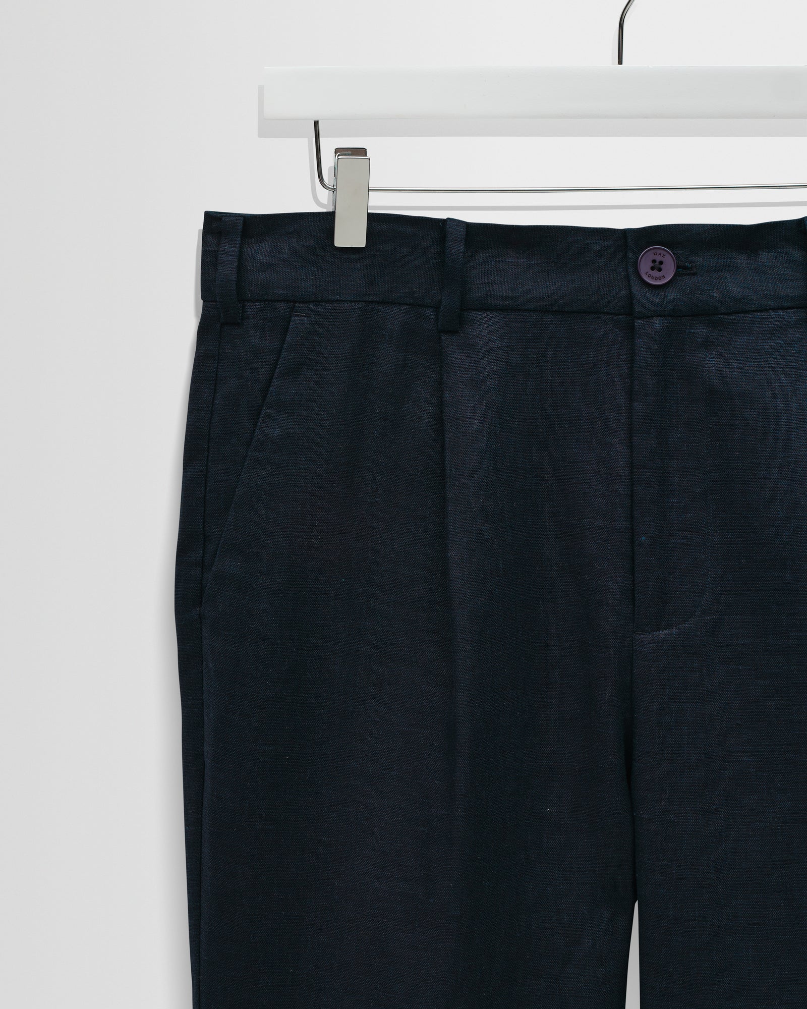 Men's Navy Linen Relaxed Fit Trousers | Wax London