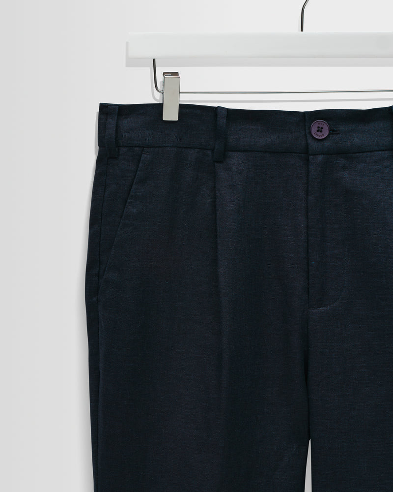 Men's Navy Linen Relaxed Fit Trousers | Wax London