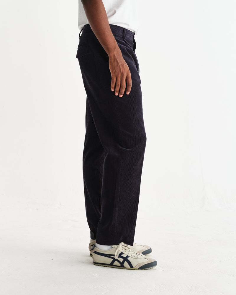 wax london men's Aubyn - Navy Soft Corduroy Pleated Trousers