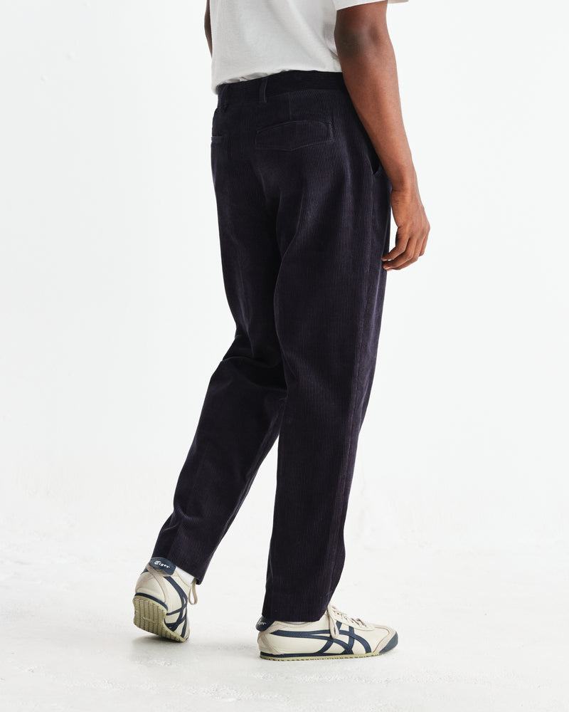 wax london men's Aubyn - Navy Soft Corduroy Pleated Trousers
