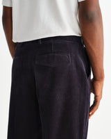 wax london men's Aubyn - Navy Soft Corduroy Pleated Trousers