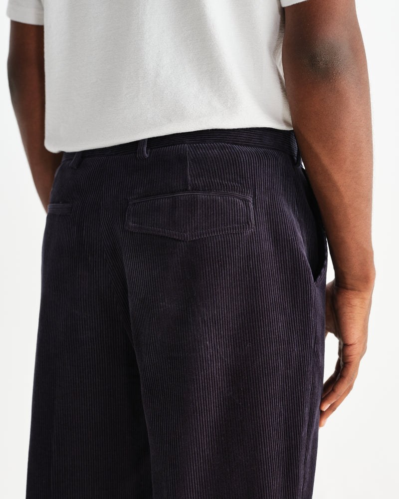 wax london men's Aubyn - Navy Soft Corduroy Pleated Trousers