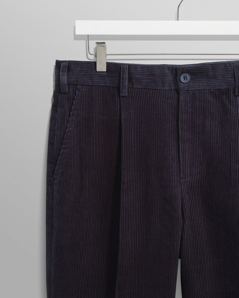 wax london men's Aubyn - Navy Soft Corduroy Pleated Trousers