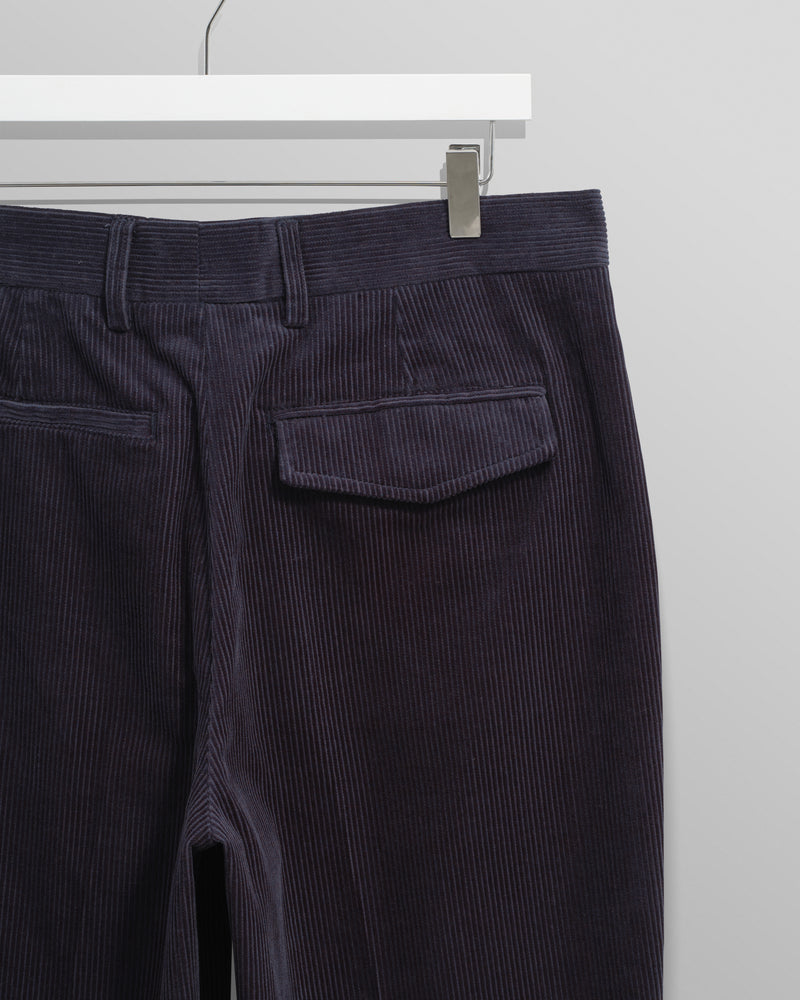 wax london men's Aubyn - Navy Soft Corduroy Pleated Trousers