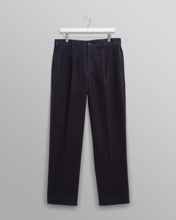wax london men's Aubyn - Navy Soft Corduroy Pleated Trousers