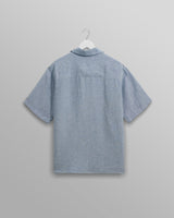 wax london Bartlett - Blue Two-Tone Linen Short-Sleeve Shirt
