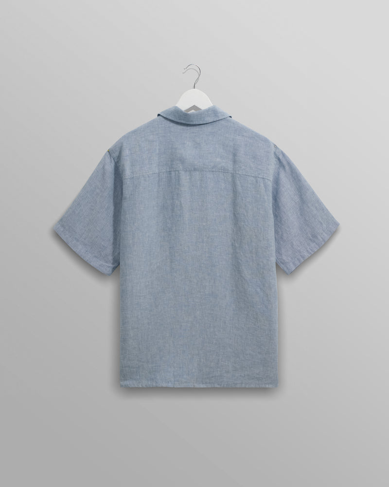 wax london Bartlett - Blue Two-Tone Linen Short-Sleeve Shirt