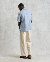 wax london Bartlett - Blue Two-Tone Linen Short-Sleeve Shirt
