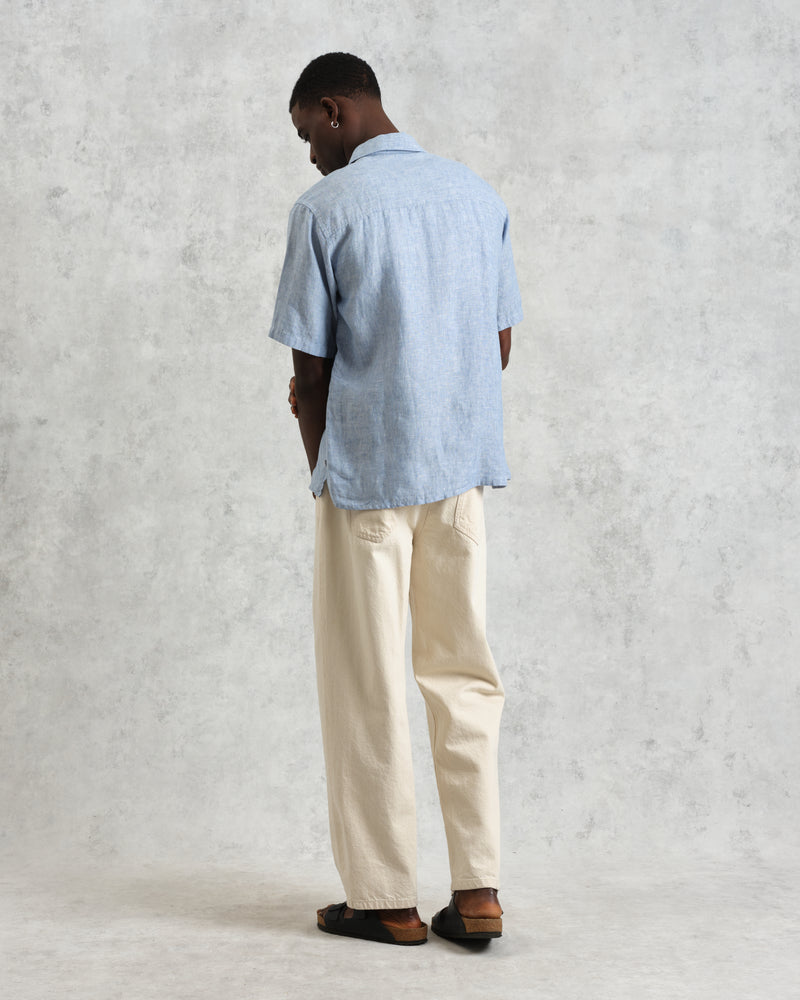 wax london Bartlett - Blue Two-Tone Linen Short-Sleeve Shirt