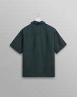 wax london Bartlett - Dark Green Two-Tone Linen Short-Sleeve Shirt