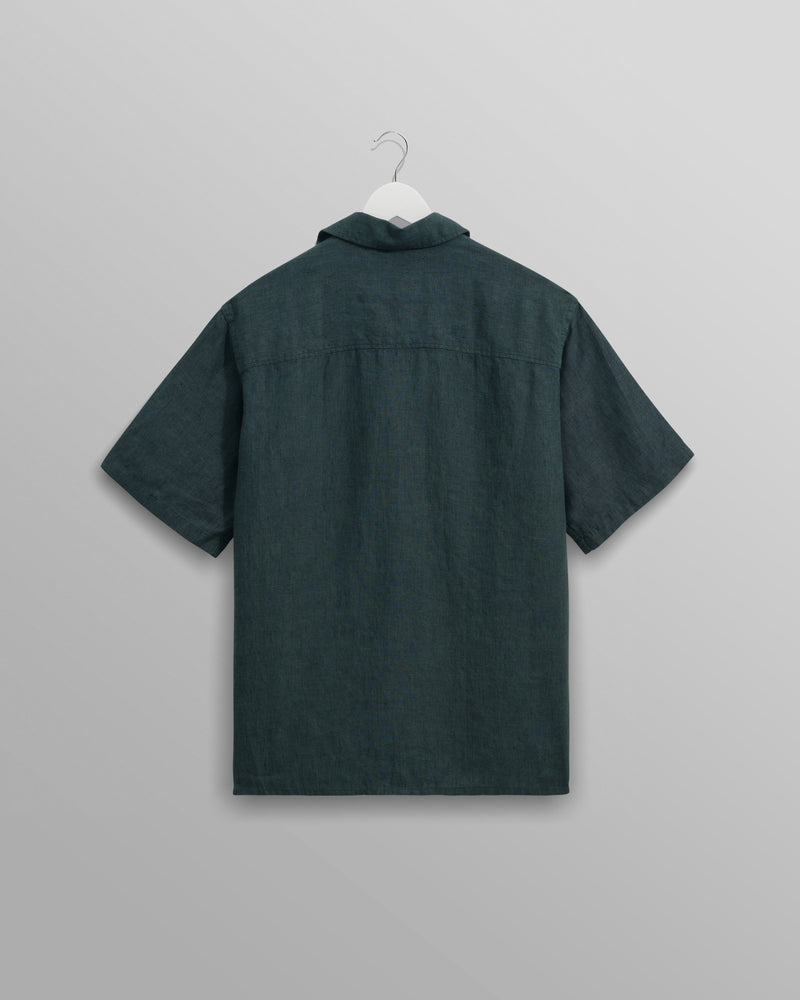 wax london Bartlett - Dark Green Two-Tone Linen Short-Sleeve Shirt