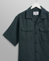 wax london Bartlett - Dark Green Two-Tone Linen Short-Sleeve Shirt