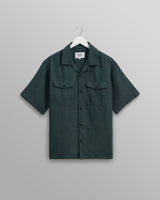 wax london Bartlett - Dark Green Two-Tone Linen Short-Sleeve Shirt